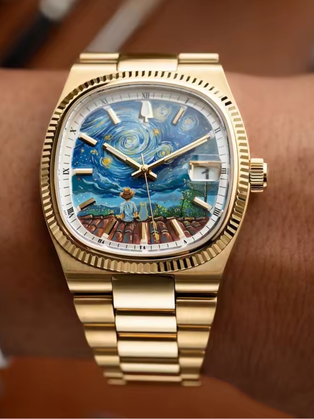 Gold and Blue Starry Dial and Gold watch